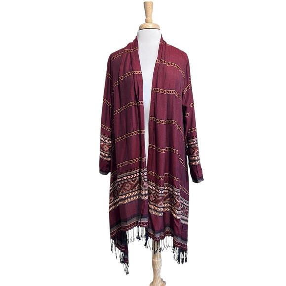 Soft Surroundings Shawl Wrap Scarf Poncho Cape Fringe Southwest Burgundy M - Picture 1 of 5
